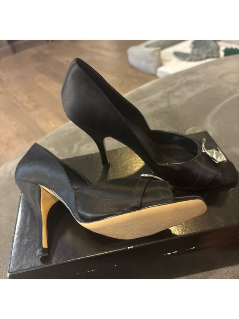 BCBG Black Heels with Floral Embellishment - Picture 3 of 6